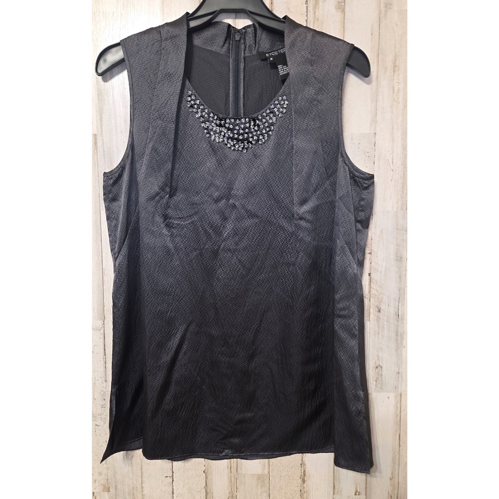 Etcetera size 8 100% Silk Satin Beaded Top Tank Blouse Sleeveless Elegant